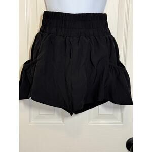 Black Skort Shorts Size S Flowy Ruffle Hem Look Like Skirt Elastic Waist Soft